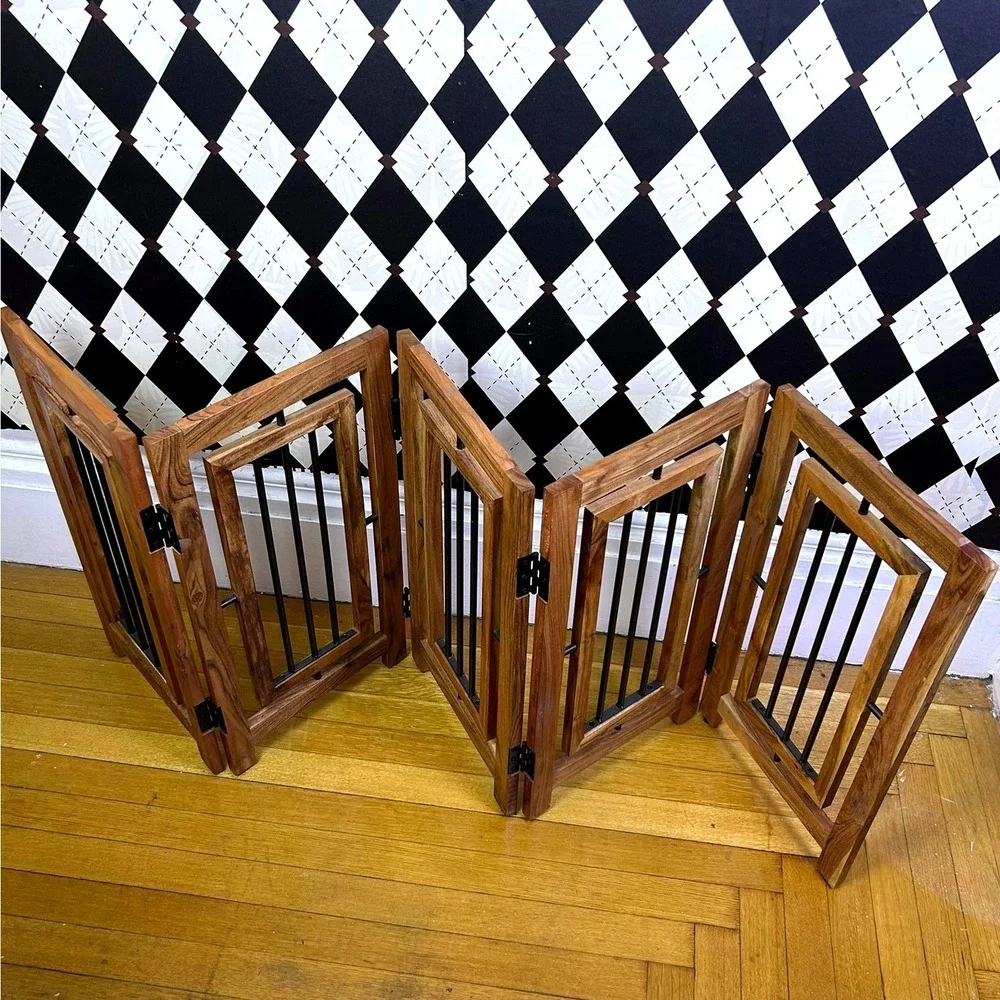 5 Panel Pet Gate Freestanding Wood & Metal  Room Divider 65x25 Inch